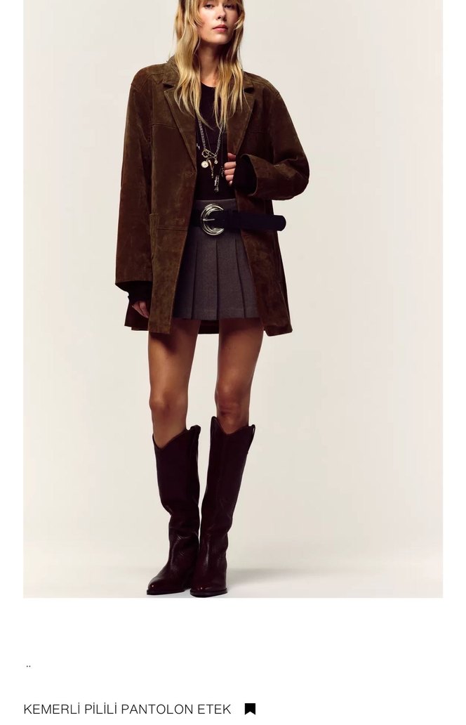 Gri Kemer Detaylı Mini Etek - Görsel 3