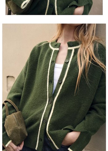 Kadın Haki Triko Midi Hırka - Görsel 2