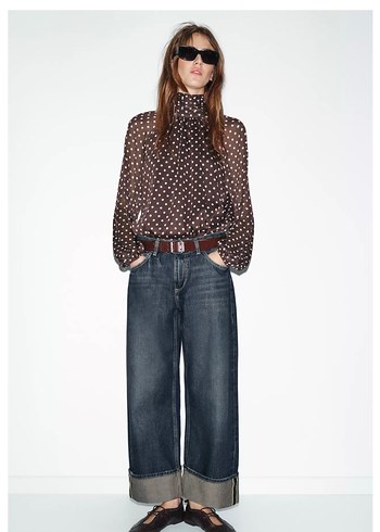 Kahverengi Puantiyeli Yaka Bluz - Görsel 3