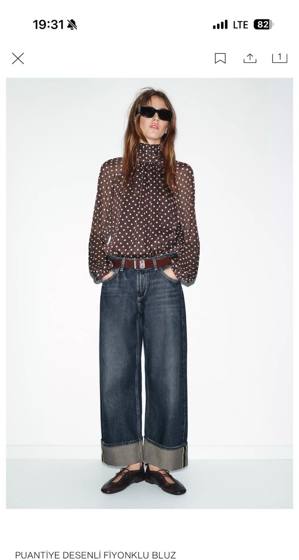 Kahverengi Puantiyeli Yaka Bluz - Görsel 3