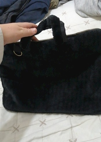 Siyah Süet Kadın Çanta Kürklü Bilgisayar Çantası - Görsel 2