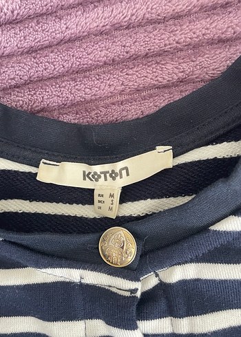 Düğmeli Lacivert Midi Çizgili Kadın Hırka - Görsel 3