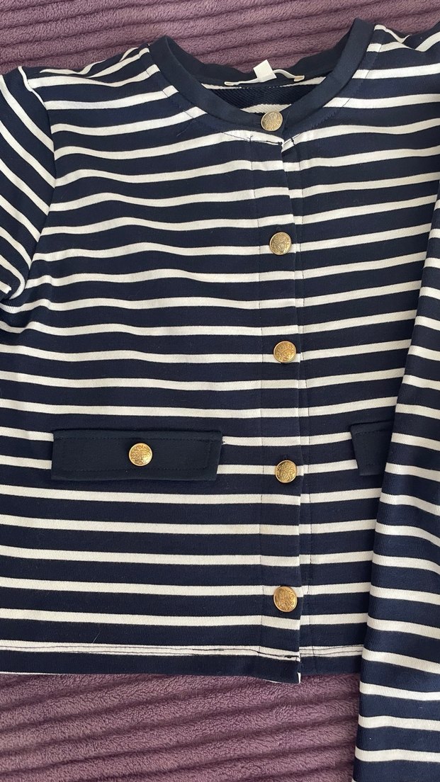 Düğmeli Lacivert Midi Çizgili Kadın Hırka - Görsel 2