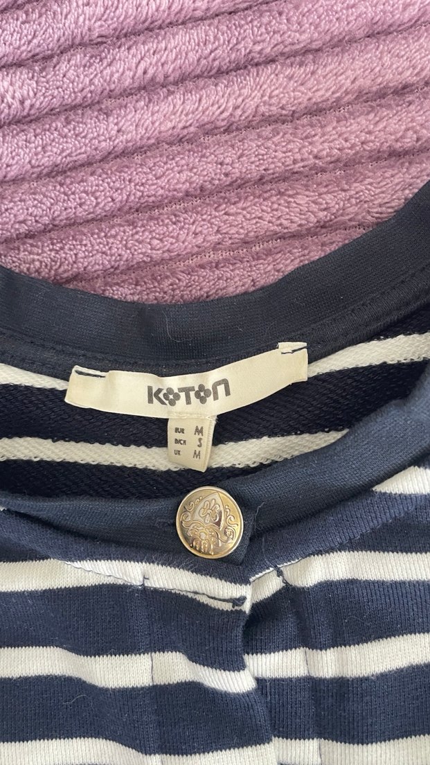 Düğmeli Lacivert Midi Çizgili Kadın Hırka - Görsel 3