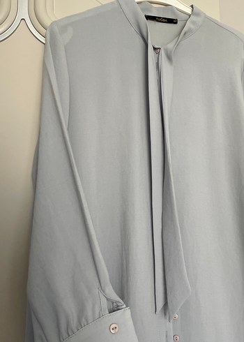 Düğmeli Bebek Mavisi Uzun Kollu Kadın Tunik - Görsel 3