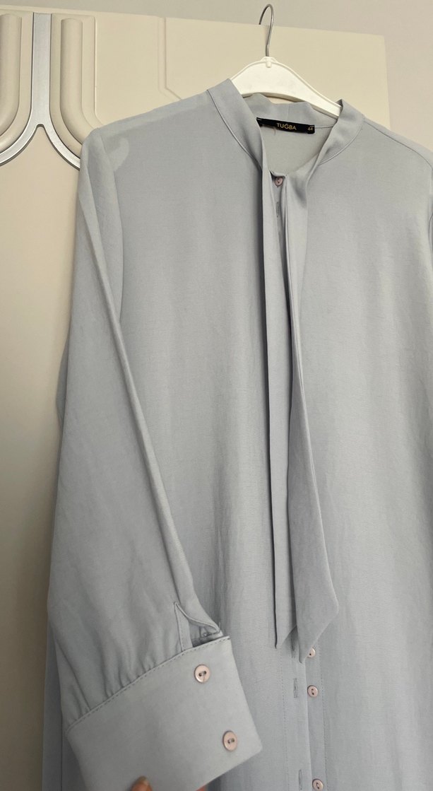 Düğmeli Bebek Mavisi Uzun Kollu Kadın Tunik - Görsel 3