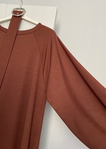 Uzun Kol Kahverengi Salaş Elbise - Görsel 2