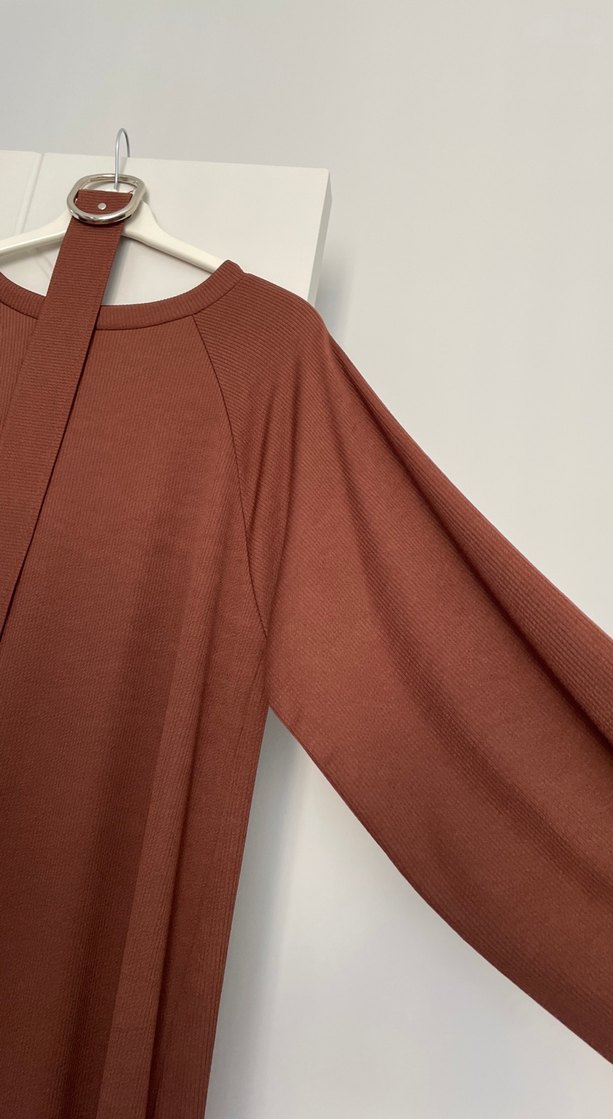 Uzun Kol Kahverengi Salaş Elbise - Görsel 2