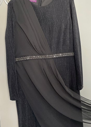 Uzun Kollu Siyah Drapeli Kadın Abiye Elbise - Görsel 5