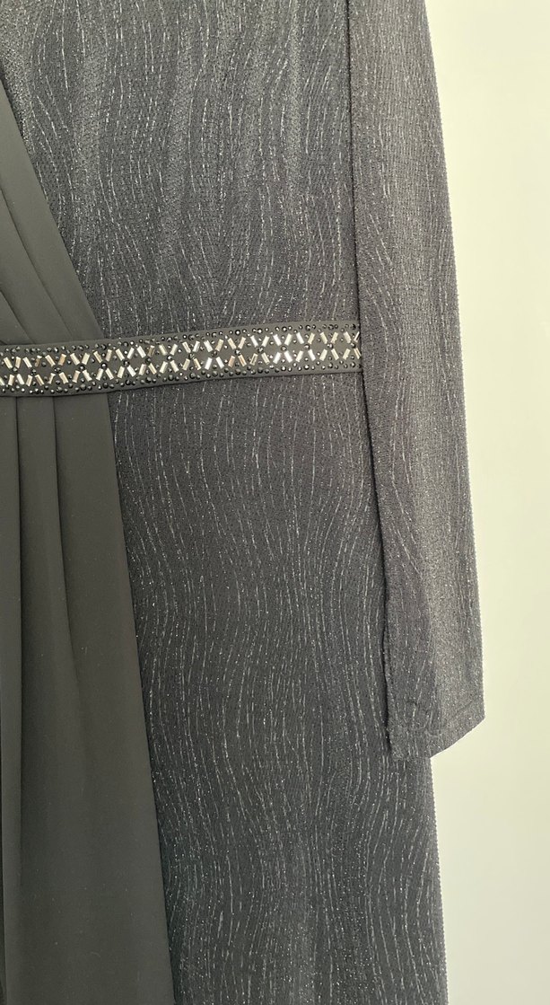 Uzun Kollu Siyah Drapeli Kadın Abiye Elbise - Görsel 2