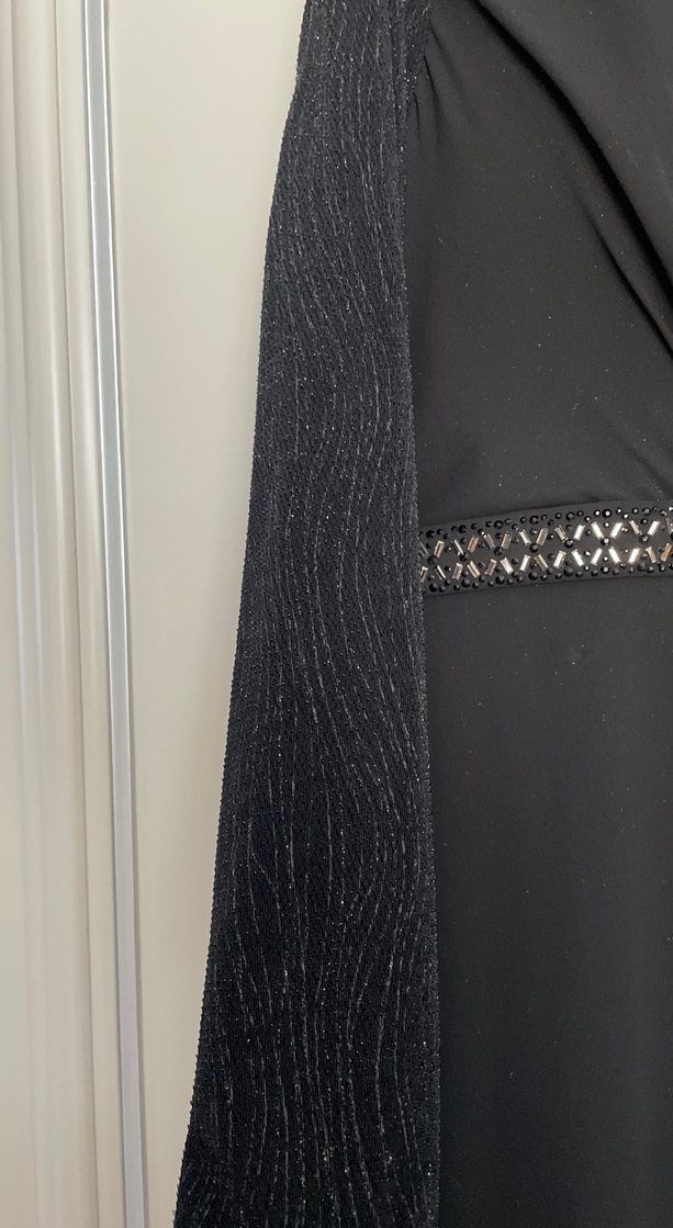 Uzun Kollu Siyah Drapeli Kadın Abiye Elbise - Görsel 4