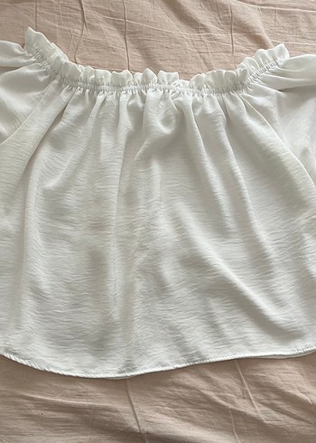 Beyaz Keten Kadın Bluz, Fırfırlı, Kısa Kollu - Görsel 2