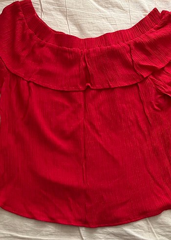 Kırmızı Fırfırlı Keten Bluz - Görsel 2