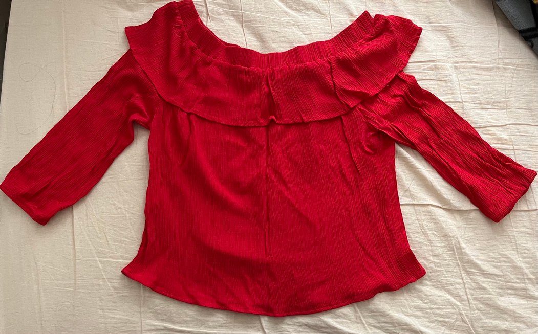 Kırmızı Fırfırlı Keten Bluz - Görsel 2