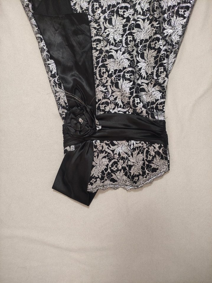 Siyah Dantel Desenli Straplez Uzun Abiye Elbise - Görsel 3