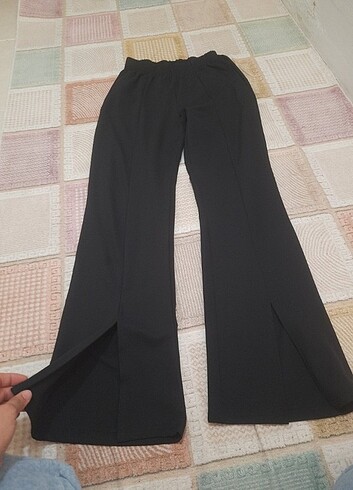 m Beden siyah Renk Beli lastikli yüksek bel pacalari yırtmaçlı pantolon 