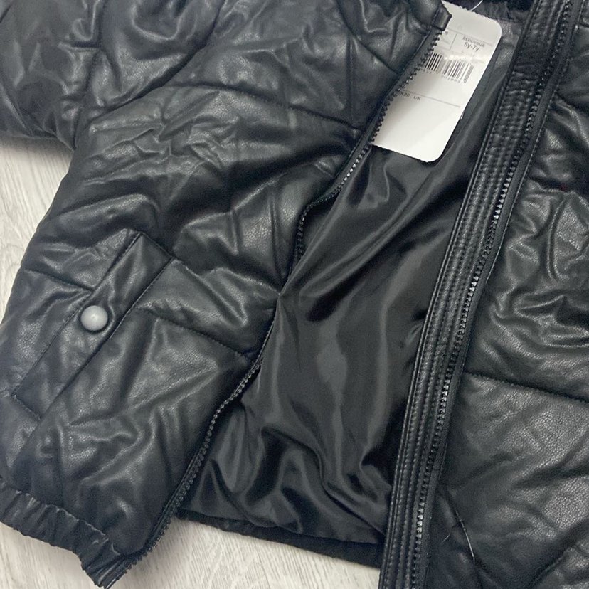 Kız çocuk Siyah Deri  Kapüşonlu Ceket - Görsel 5