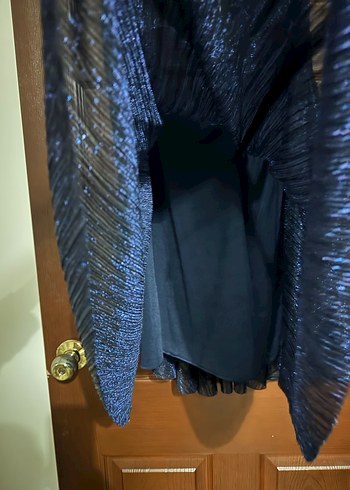 Parlak Lacivert Drapeli Uzun Abiye Elbise - Görsel 5