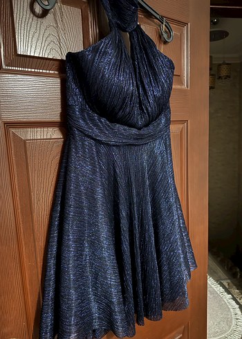 Parlak Lacivert Drapeli Uzun Abiye Elbise - Görsel 4