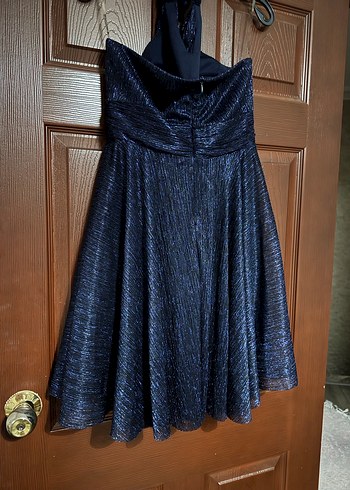 Parlak Lacivert Drapeli Uzun Abiye Elbise - Görsel 3