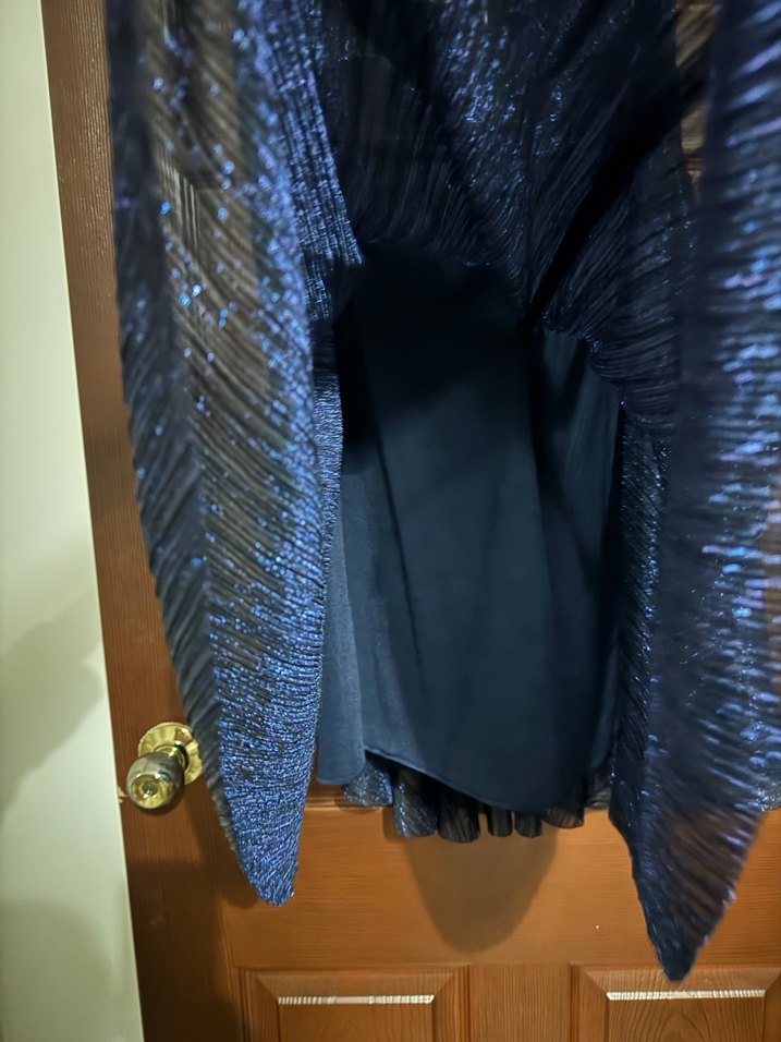 Parlak Lacivert Drapeli Uzun Abiye Elbise - Görsel 5