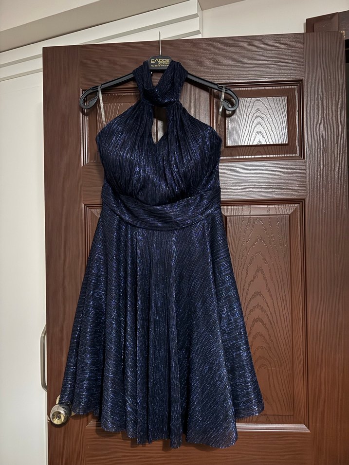 Parlak Lacivert Drapeli Uzun Abiye Elbise - Görsel 2