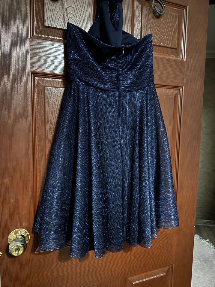 Parlak Lacivert Drapeli Uzun Abiye Elbise - Görsel 3