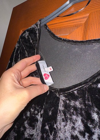 Uzun Kollu Siyah Kadife Elbise - Görsel 6