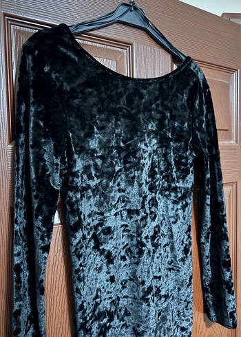 Uzun Kollu Siyah Kadife Elbise - Görsel 2