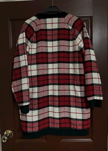 Bordo Ekose Desenli Uzun Kollu Kadın Kaban - Görsel 4