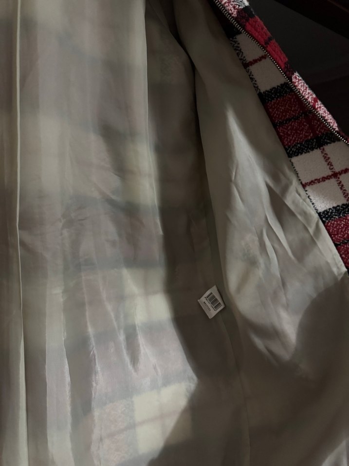 Bordo Ekose Desenli Uzun Kollu Kadın Kaban - Görsel 5