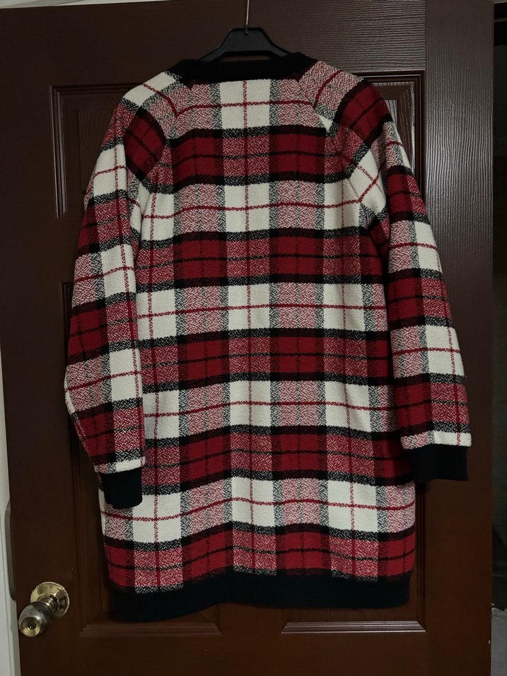 Bordo Ekose Desenli Uzun Kollu Kadın Kaban - Görsel 4