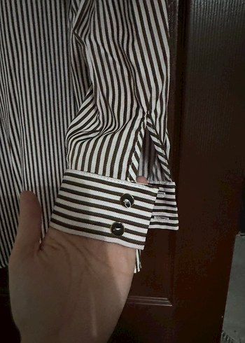 Düğmeli Zebra Desenli Uzun Kollu kahverengi Gömlek - Görsel 5