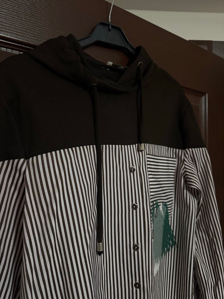 Düğmeli Zebra Desenli Uzun Kollu kahverengi Gömlek - Görsel 2