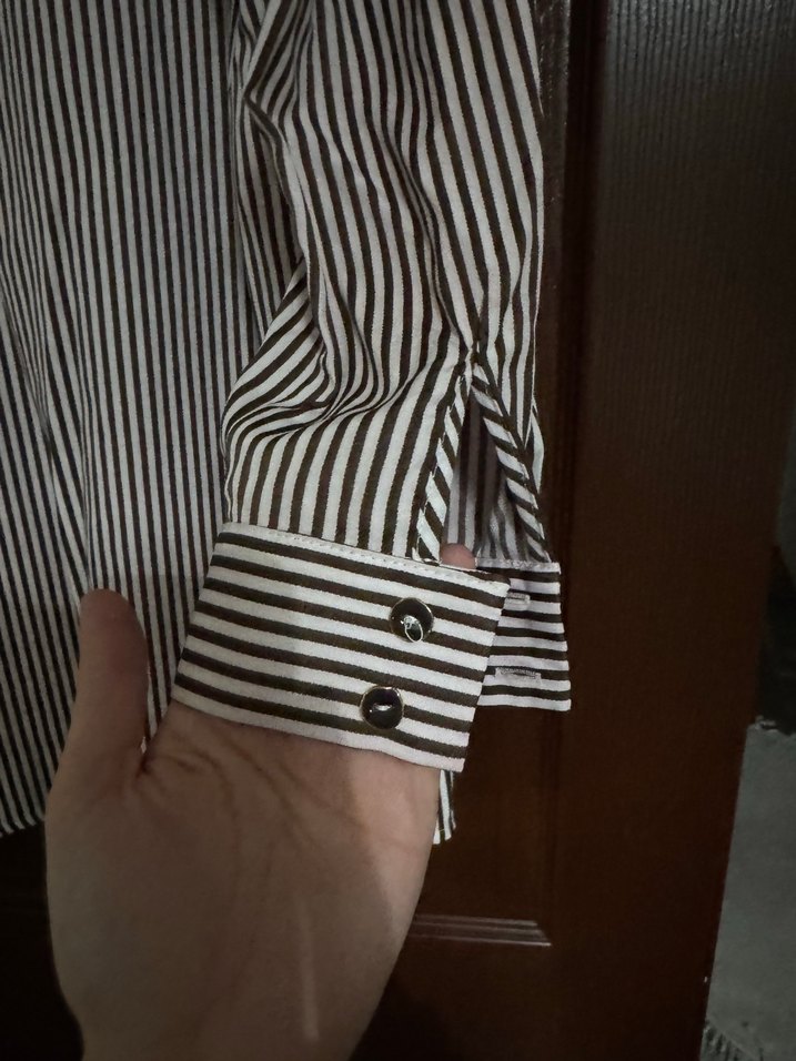 Düğmeli Zebra Desenli Uzun Kollu kahverengi Gömlek - Görsel 5