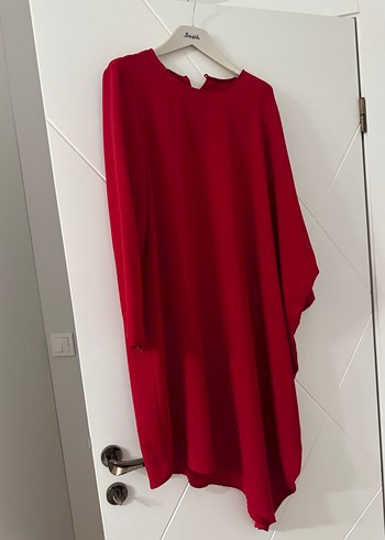 Kırmızı Uzun Kollu Salaş Midi Tunik - Görsel 2