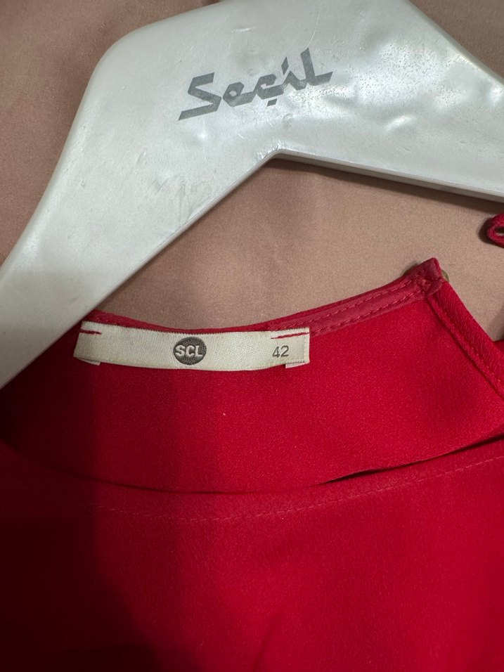 Kırmızı Uzun Kollu Salaş Midi Tunik - Görsel 3