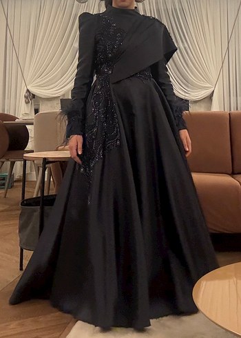 Uzun Kollu Drapeli Lacivert Abiye Elbise - Görsel 5