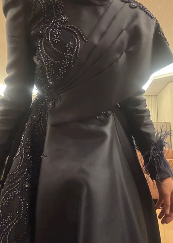 Uzun Kollu Drapeli Lacivert Abiye Elbise - Görsel 11