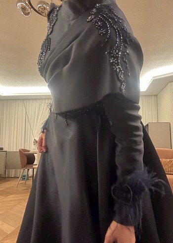 Uzun Kollu Drapeli Lacivert Abiye Elbise - Görsel 10