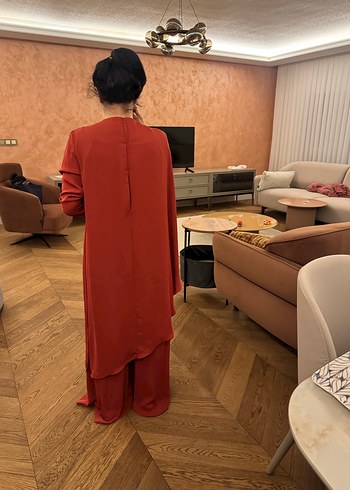 Kadın turuncu Salaş Uzun Kollu tulum - Görsel 4