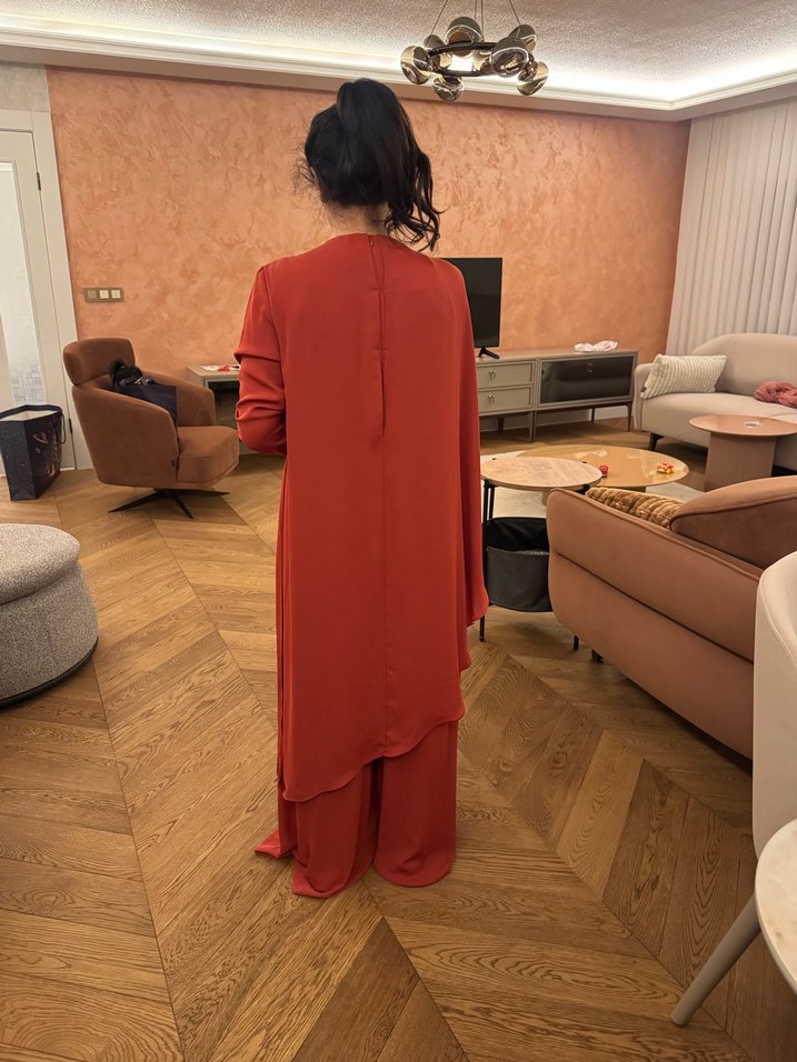 Kadın turuncu Salaş Uzun Kollu tulum - Görsel 5