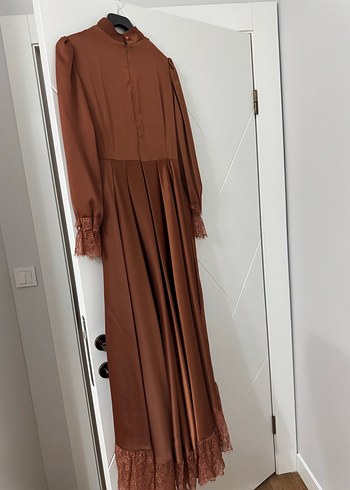 Kahverengi Uzun Kollu Drapeli Kadın Elbise - Görsel 11