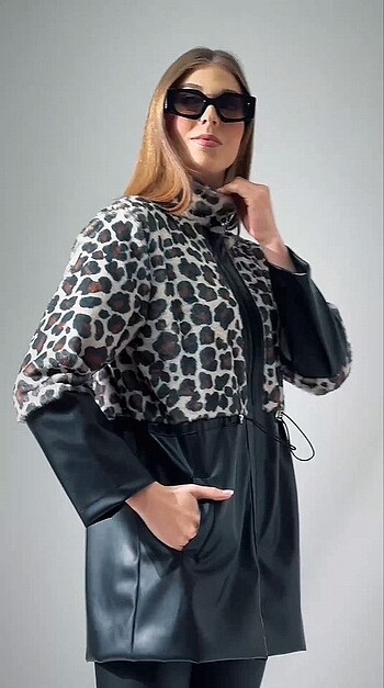 LEOPAR DESEN PELUŞ DERİ CEKET