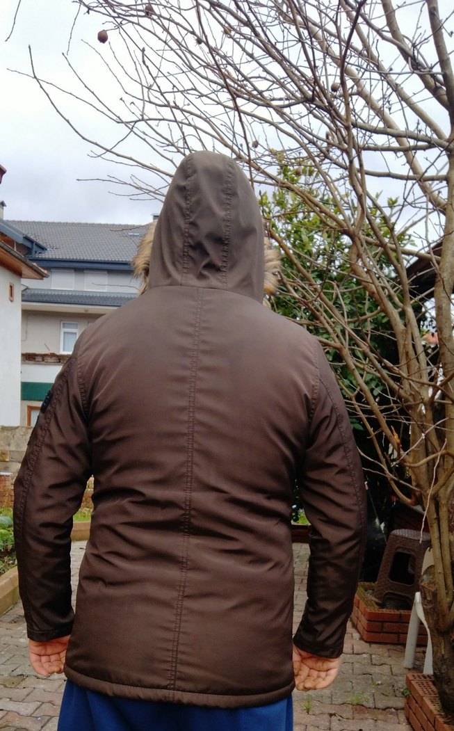 Kürk Detaylı Kahverengi Erkek Mont - Görsel 5