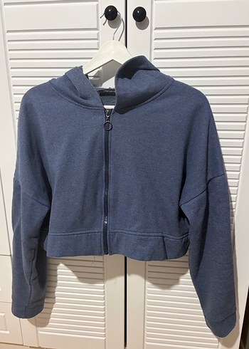 Fermuarlı Yüksek Yakalı Mavi Sweatshirt