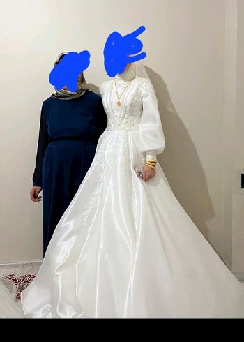 Drapeli Beyaz Uzun gelinlik - Görsel 3