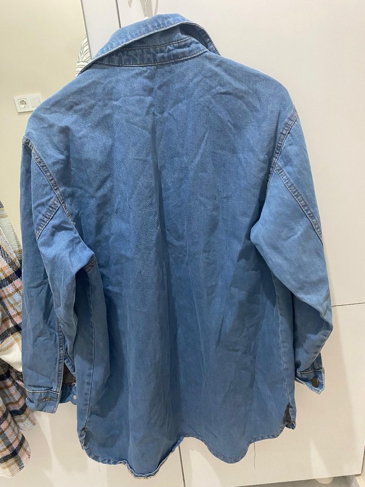 Düğmeli Mavi Kadın Denim Ceket - Görsel 3