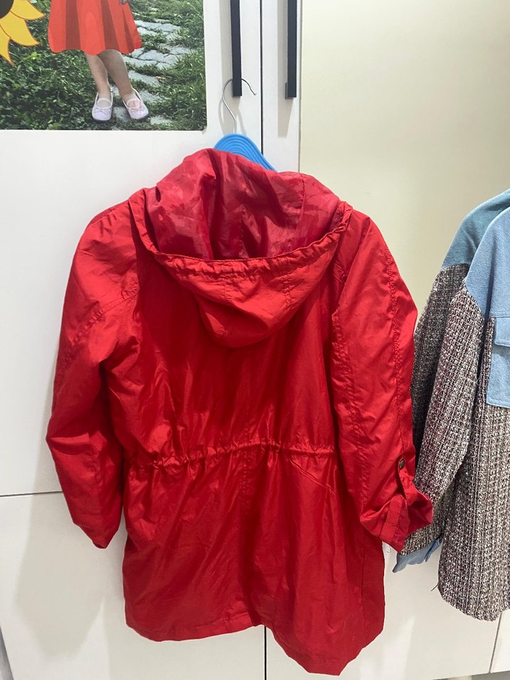 Kadın Kırmızı Midi Yağmurluk Fermuarlı - Görsel 2