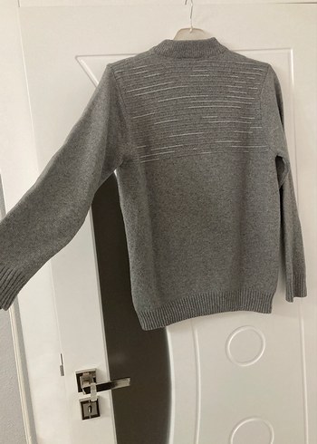 Gri Örgü Yün erkek Kazak - Görsel 4